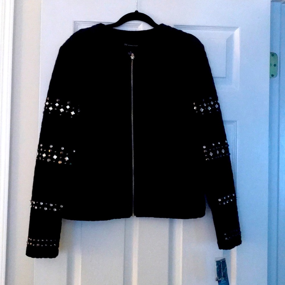 INC rhinestone embellished lightweight jacket.